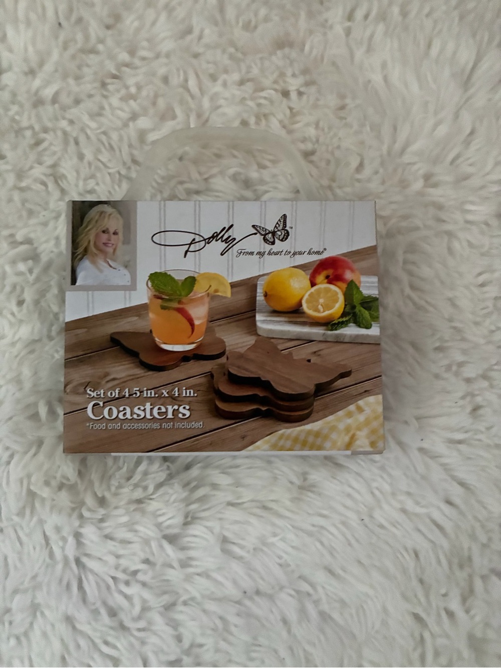 Dolly Parton Wood Butterfly Coaster Set - Brown